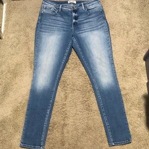 BKE Women's 3 Shades of Blue Distressed Curvy Fit High Rise Gabby Jeans